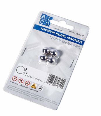 Alco Kugelmagnet Neodoym Ø 10mm silber 4 Stück