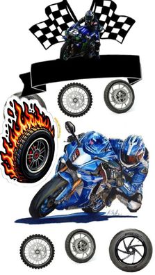 Motocross Essbar Motor Motorrad Tortenaufleger Torte Geburstag Zuckermasse + NAME m09