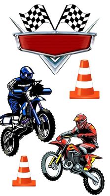 Motocross Essbar Motor Motorrad Tortenaufleger Torte Geburstag Zuckermasse + NAME m10