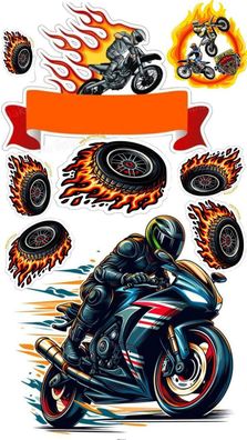 Motocross Essbar Motor Motorrad Tortenaufleger Torte Geburstag Zuckermasse + NAME m11
