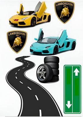 Lamborghini Essbar Auto Car Tortenaufleger Torte Geburstag Zuckermasse + NAME l03