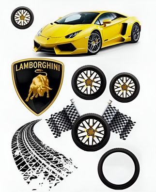 Lamborghini Essbar Auto Car Tortenaufleger Torte Geburstag Zuckermasse + NAME l04