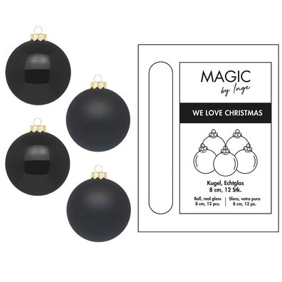 Weihnachtskugeln 12 Stk 8cm Ebony Black Inge-Glas