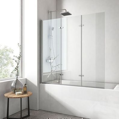 EMKE® Badewannenaufsatz 130x140cm 3 Teilig Badewanne 6mm Faltbar Duschabtrennung