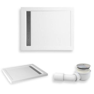 Duschwanne Rechteck Acryl WEST 120x80x5,5 Weiß; Chrom Rinne | Ablaufgarnitur im SET !