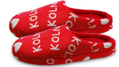 Köln Pantoffeln Softfleece rot weiß Kölsch Prinzess Hausschuhe Damen Herren