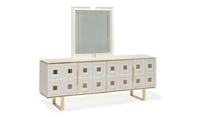 Anrichte Buffetvitrine Spiegel Esszimmer Beige Holzschrank Holz Modern