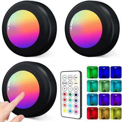 Unterschrankleuchte 3 Stück Batteriebetrieben LED RGB Spots mit Fernbedienung