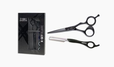 Joewell X-Set Black Starter-Set 5,75 Zoll Haarschneideschere incl. Feather Razor blac
