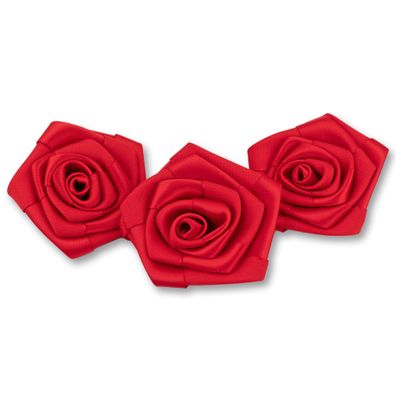 Satinrosen 6cm zum Basteln & Aufnähen 3 Stück Rot
