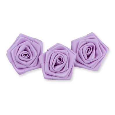 Satinrosen 6cm zum Basteln & Aufnähen 3 Stück Helllila