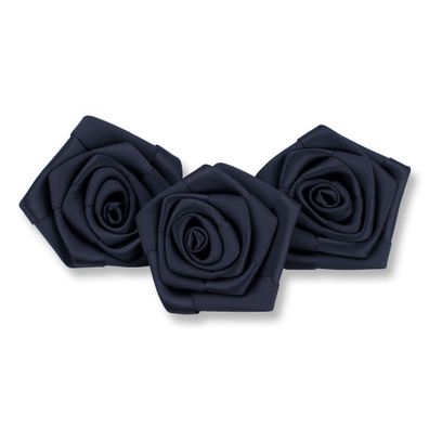 Satinrosen 6cm zum Basteln & Aufnähen 3 Stück Schwarz