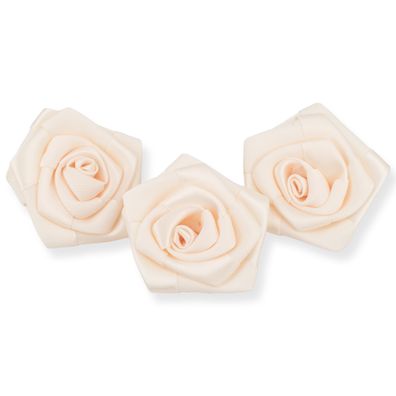 Satinrosen 6cm zum Basteln & Aufnähen 3 Stück Champagner