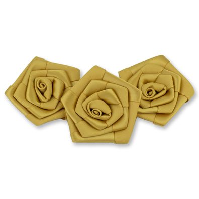 Satinrosen 6cm zum Basteln & Aufnähen 3 Stück Gold