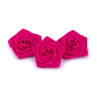 Satinrosen 6cm zum Basteln & Aufnähen 3 Stück Fuchsia / Pink