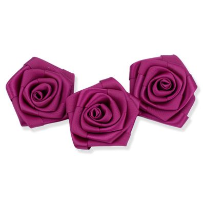 Satinrosen 6cm zum Basteln & Aufnähen 3 Stück Weinrot / Bordeaux