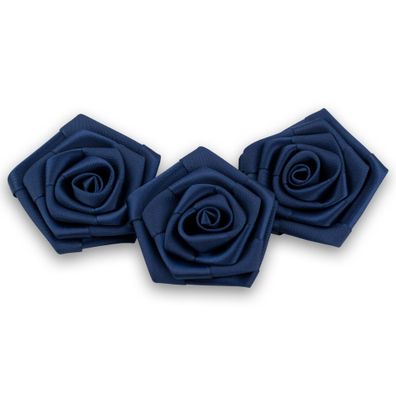 Satinrosen 6cm zum Basteln & Aufnähen 3 Stück Dunkelblau