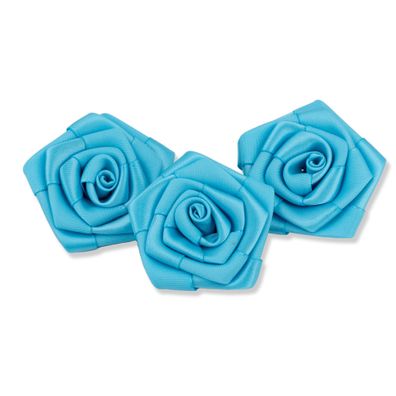 Satinrosen 6cm zum Basteln & Aufnähen 3 Stück Türkis