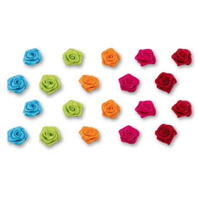 Satinrosen 15mm zum Basteln & Aufnähen 20 Stück Bunt