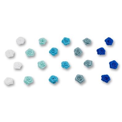 Satinrosen 15mm zum Basteln & Aufnähen 20 Stück Blau Mix