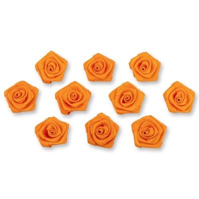 Satinrosen 3cm zum Basteln & Aufnähen 10 Stück Orange