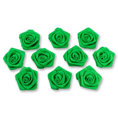 Satinrosen 3cm zum Basteln & Aufnähen 10 Stück Grün