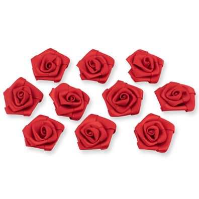 Satinrosen 3cm zum Basteln & Aufnähen 10 Stück Rot