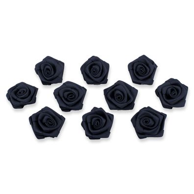 Satinrosen 3cm zum Basteln & Aufnähen 10 Stück Schwarz