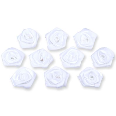 Satinrosen 3cm zum Basteln & Aufnähen 10 Stück Weiß