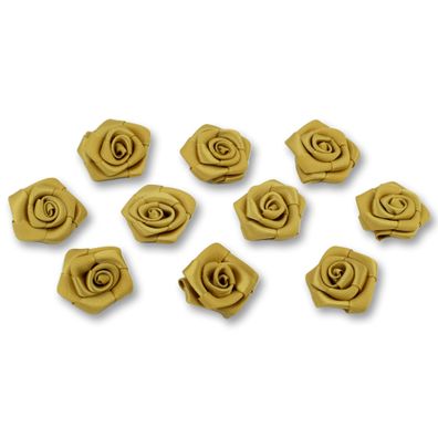 Satinrosen 3cm zum Basteln & Aufnähen 10 Stück Gold