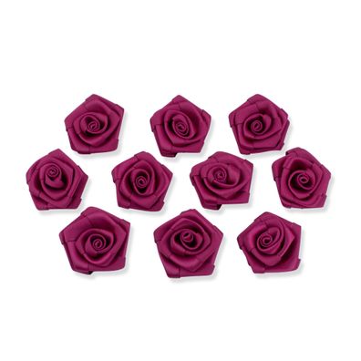 Satinrosen 3cm zum Basteln & Aufnähen 10 Stück Weinrot / Bordeaux