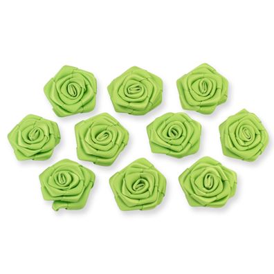 Satinrosen 3cm zum Basteln & Aufnähen 10 Stück Hellgrün / Maigrün