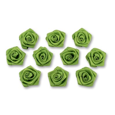 Satinrosen 3cm zum Basteln & Aufnähen 10 Stück Lindgrün