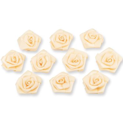 Satinrosen 3cm zum Basteln & Aufnähen 10 Stück Dunkelcreme