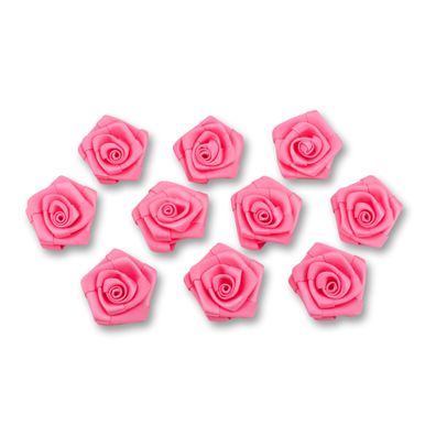 Satinrosen 3cm zum Basteln & Aufnähen 10 Stück Pink