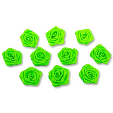 Satinrosen 3cm zum Basteln & Aufnähen 10 Stück Hellgrün / Neon