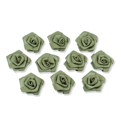 Satinrosen 3cm zum Basteln & Aufnähen 10 Stück Olivgrün