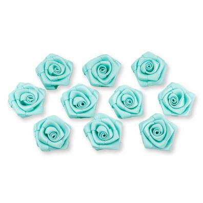 Satinrosen 3cm zum Basteln & Aufnähen 10 Stück Helltürkis / Aquamarin