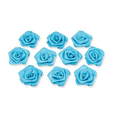 Satinrosen 3cm zum Basteln & Aufnähen 10 Stück Türkis