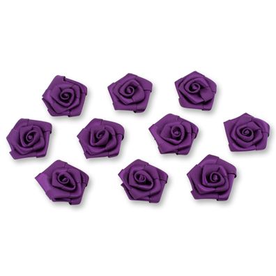 Satinrosen 3cm zum Basteln & Aufnähen 10 Stück Pflaume