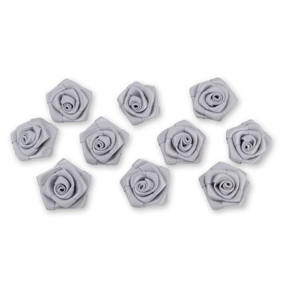 Satinrosen 3cm zum Basteln & Aufnähen 10 Stück Silber