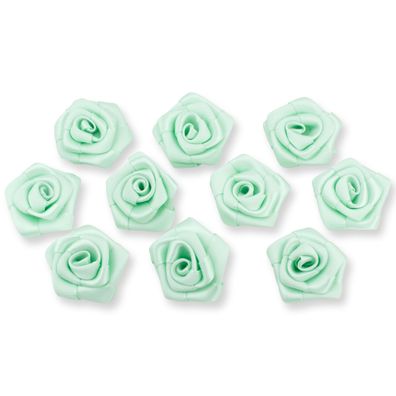 Satinrosen 3cm zum Basteln & Aufnähen 10 Stück Mint
