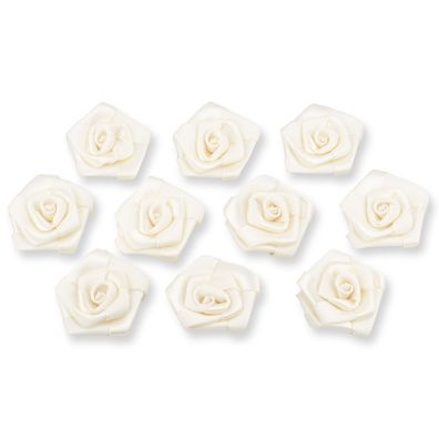 Satinrosen 3cm zum Basteln & Aufnähen 10 Stück Ivory / Elfenbein