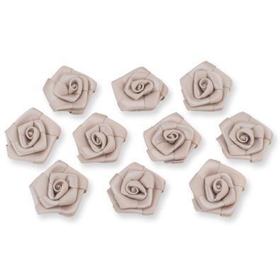 Satinrosen 3cm zum Basteln & Aufnähen 10 Stück Taupe