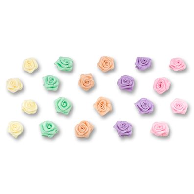 Satinrosen 15mm zum Basteln & Aufnähen 20 Stück Pastell Mix