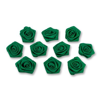 Satinrosen 3cm zum Basteln & Aufnähen 10 Stück Dunkelgrün