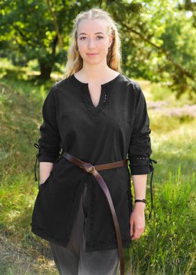Mittelalter Tunika Yrsa, Used-Look, schwarz, Gr. XXL
