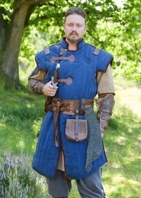 Mittelalter Gambeson Vari, Used-Look, blau - braun, Gr. XXL