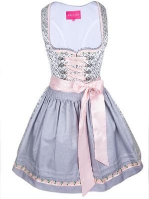 Krüger Dirndl Rose Daisy 50er Länge hellgrau - Farbe: hellgrau Größe: 40
