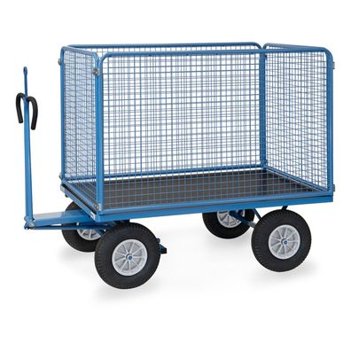 Fetra Handpritschenwagen mit Zugoese, hohen Drahtgitterwaenden und Polyurethanbereif